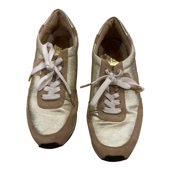 MICHAEL KORS Stylish Gold and Tan Women's Sneakers - Picture 1 of 5